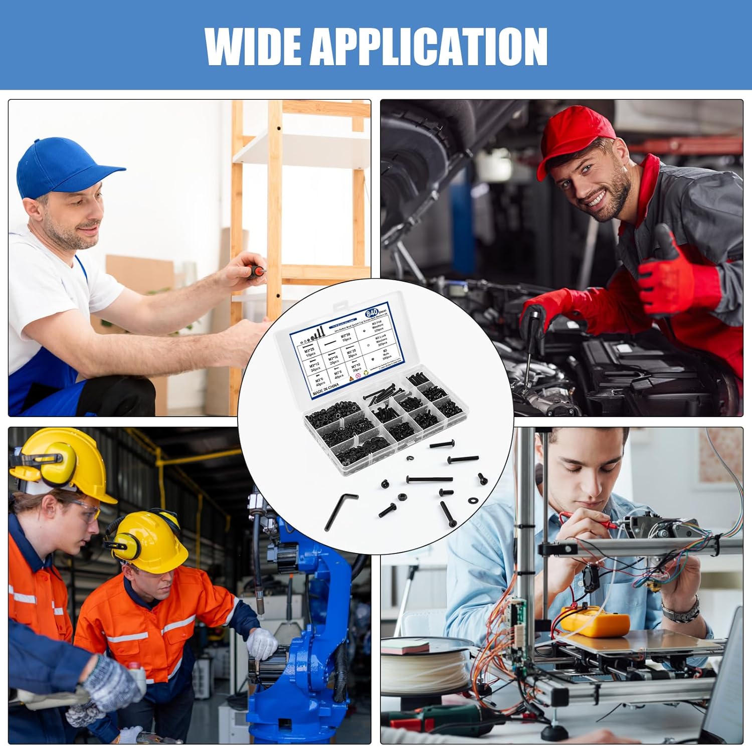 840 PCS M3 Screw Kit, M3 Hex Button Head Screws, Metric Machine Screw Assortment 8 Sizes 6MM to 30MM, 10.9 Grade Alloy Steel, Black Zinc Plated, with Hexagonal Wrench