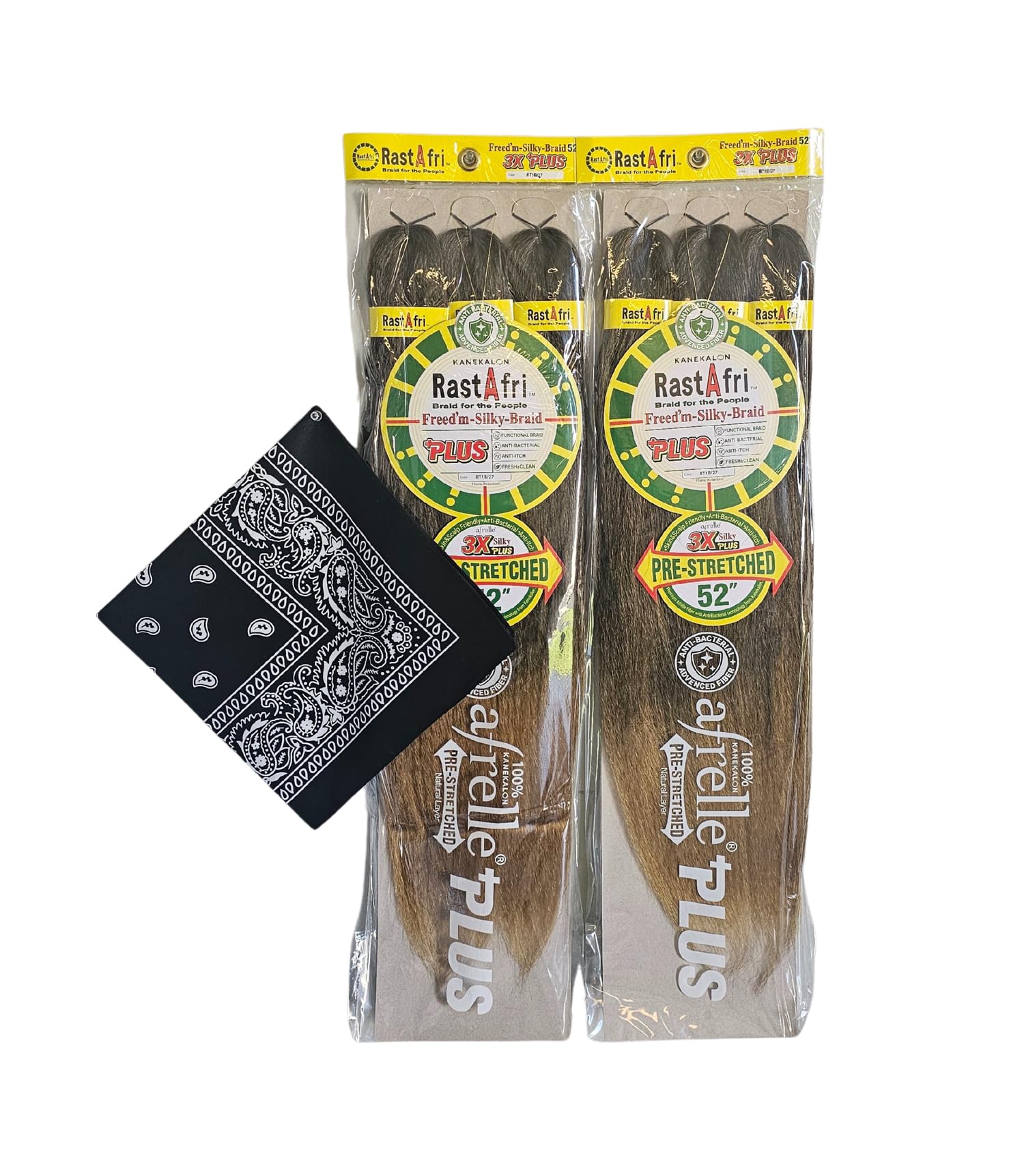 RastAfri Pre-Stretched Silky Braiding Hair 3X with Bandana - 2 Packs (#BT 1B/27)