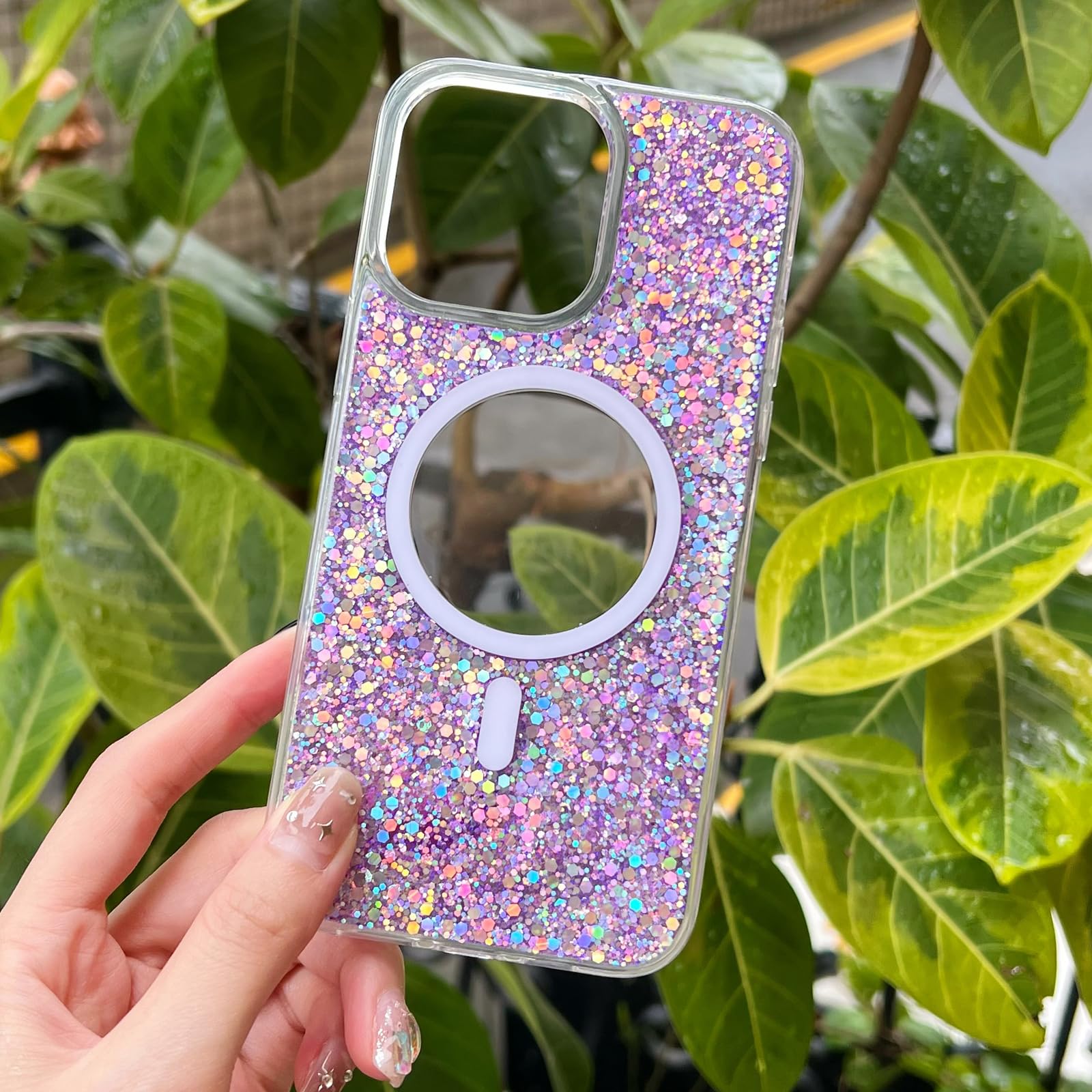 Condition photo showing New/Like New for cute glitter for iphone 14 pro case [compatible with magsafe] [10ft drop protection] magnetic cover with bling sparkle for women girls 6.1" - sparkly purple