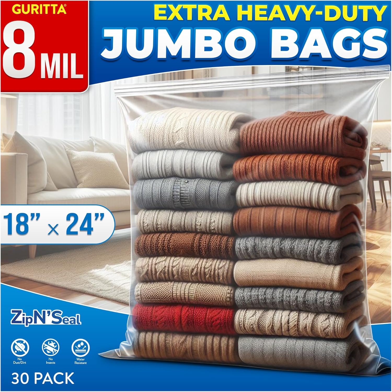 EXTRA LARGE Ziplock Bags for Storage, 5 GALLON Ziplock bags