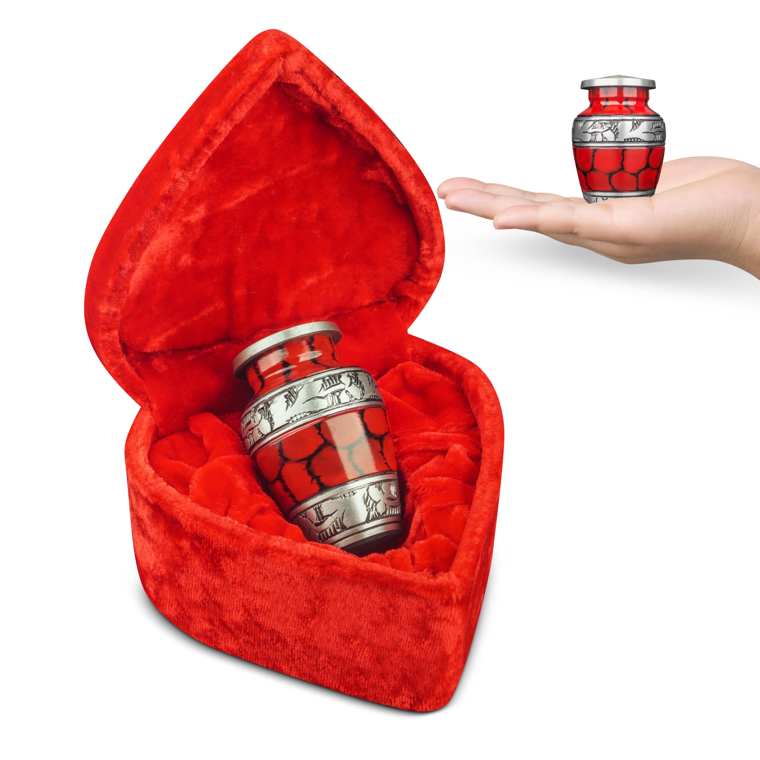Small Keepsake Cremation Urn for Human Ashes Men Women with Velvet Heart Case, Bag & Funnel – Red Mini Family Sharing Funeral Tiny Urn Male Female or Pet - Memorial Decorative Urn for Mom Dad