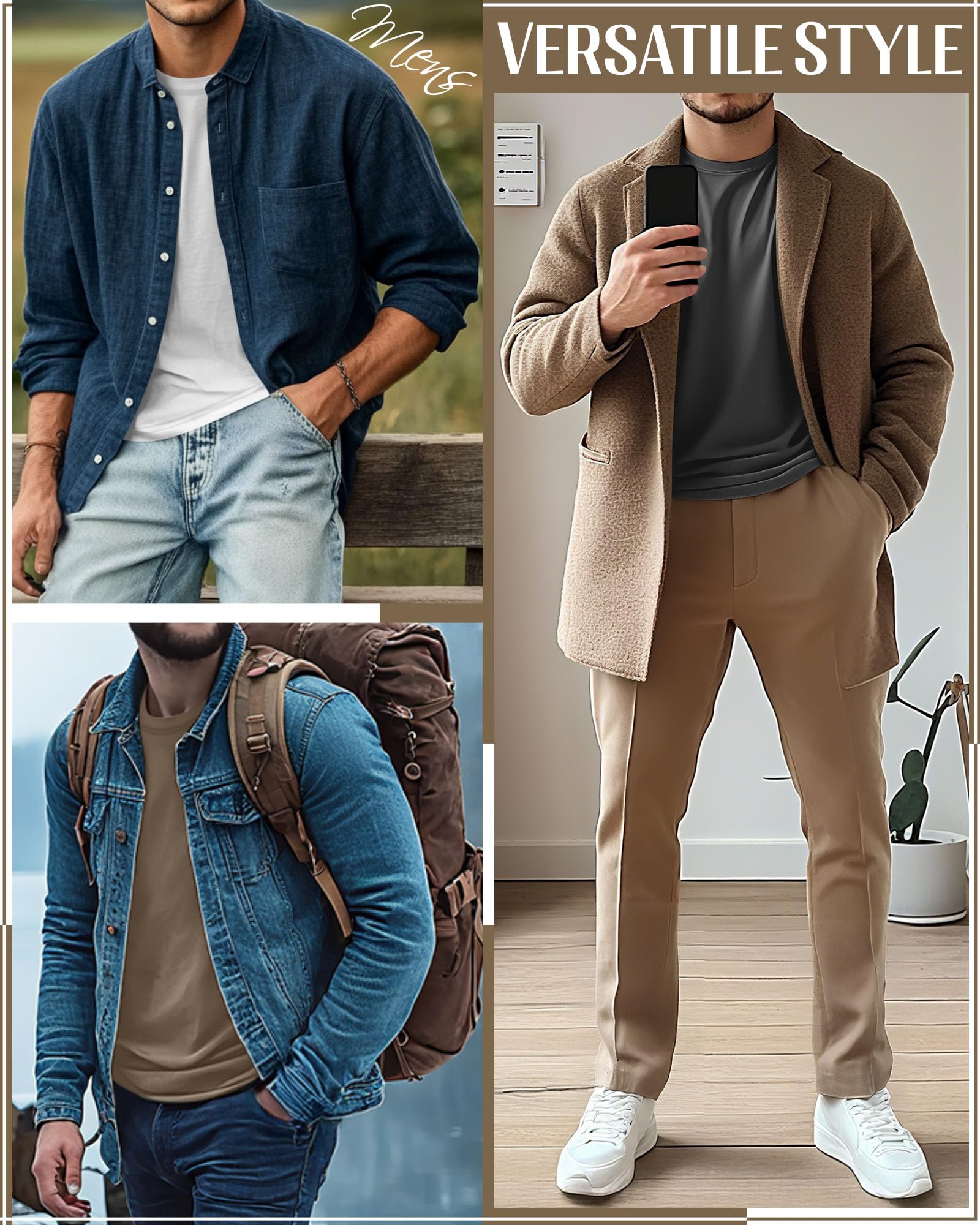 Neer Paquete de 4 Camisetas para Hombre, Tallas Grandes y Altas, 95% Algodón, Manga Larga, Cuello Redondo, Informales