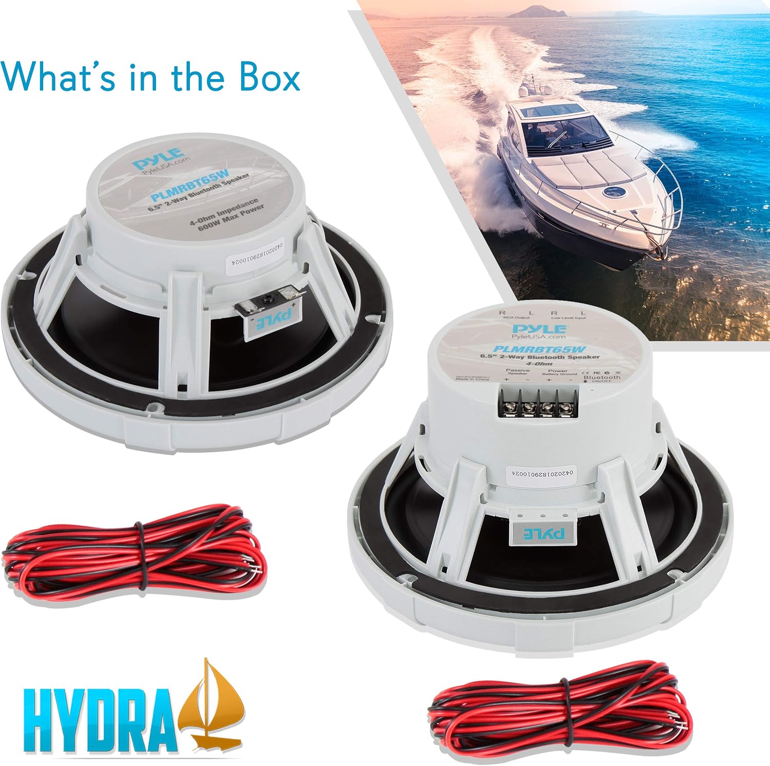 Pyle 6.5 Inch Bluetooth Marine Speakers - 2-way IP-X4 Waterproof and Weather Resistant Outdoor Audio Dual Stereo Sound System with 600 Watt Power and Low Profile Design - 1 Pair - PLMRBT65W (White)