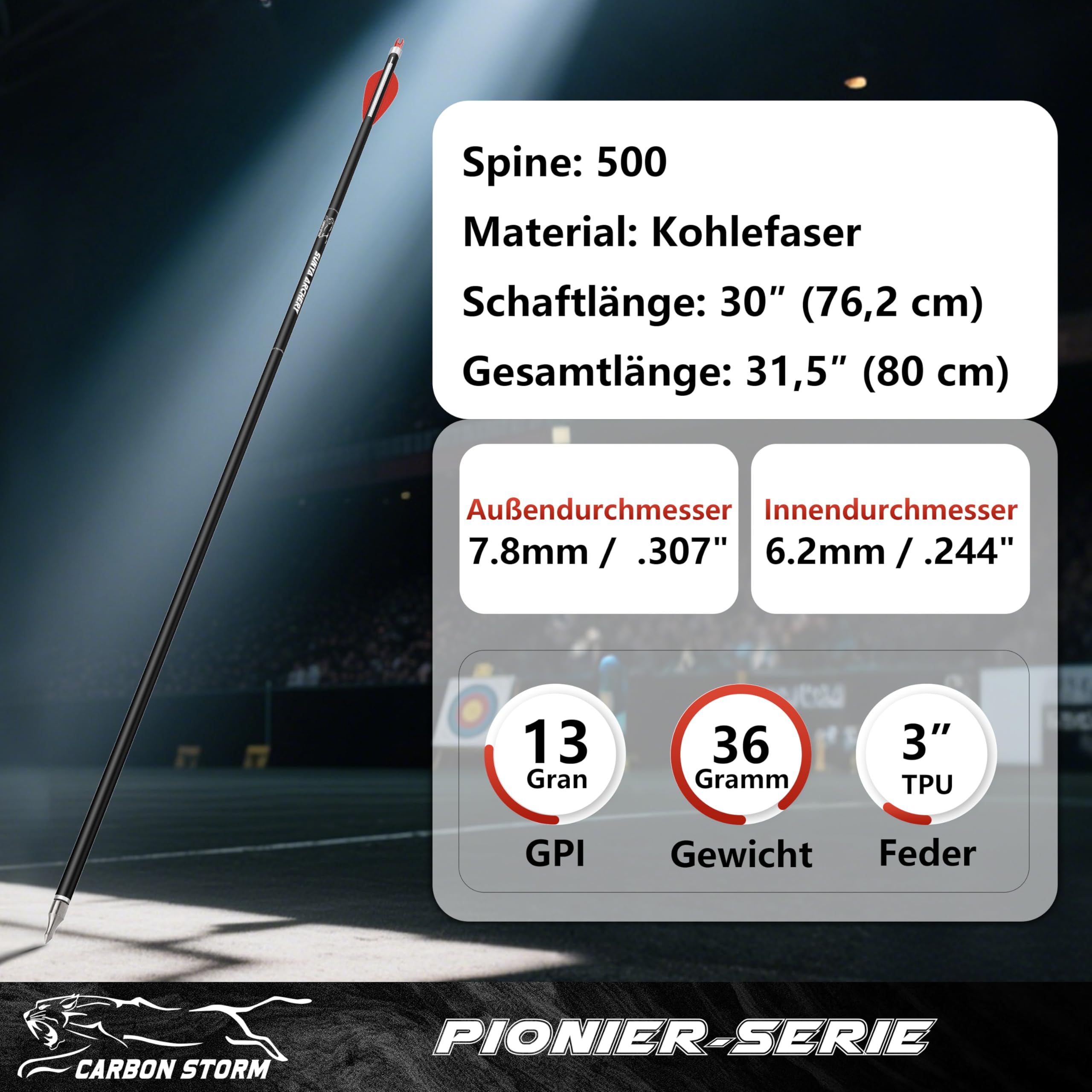 Sunya Pfeile für Bogenschießen. Spine 400/500, 30 Zoll Carbonpfeile, Bogen Erwachsene Jagdpfeile für Recurvebogen Compoundbogen. 12er Pack