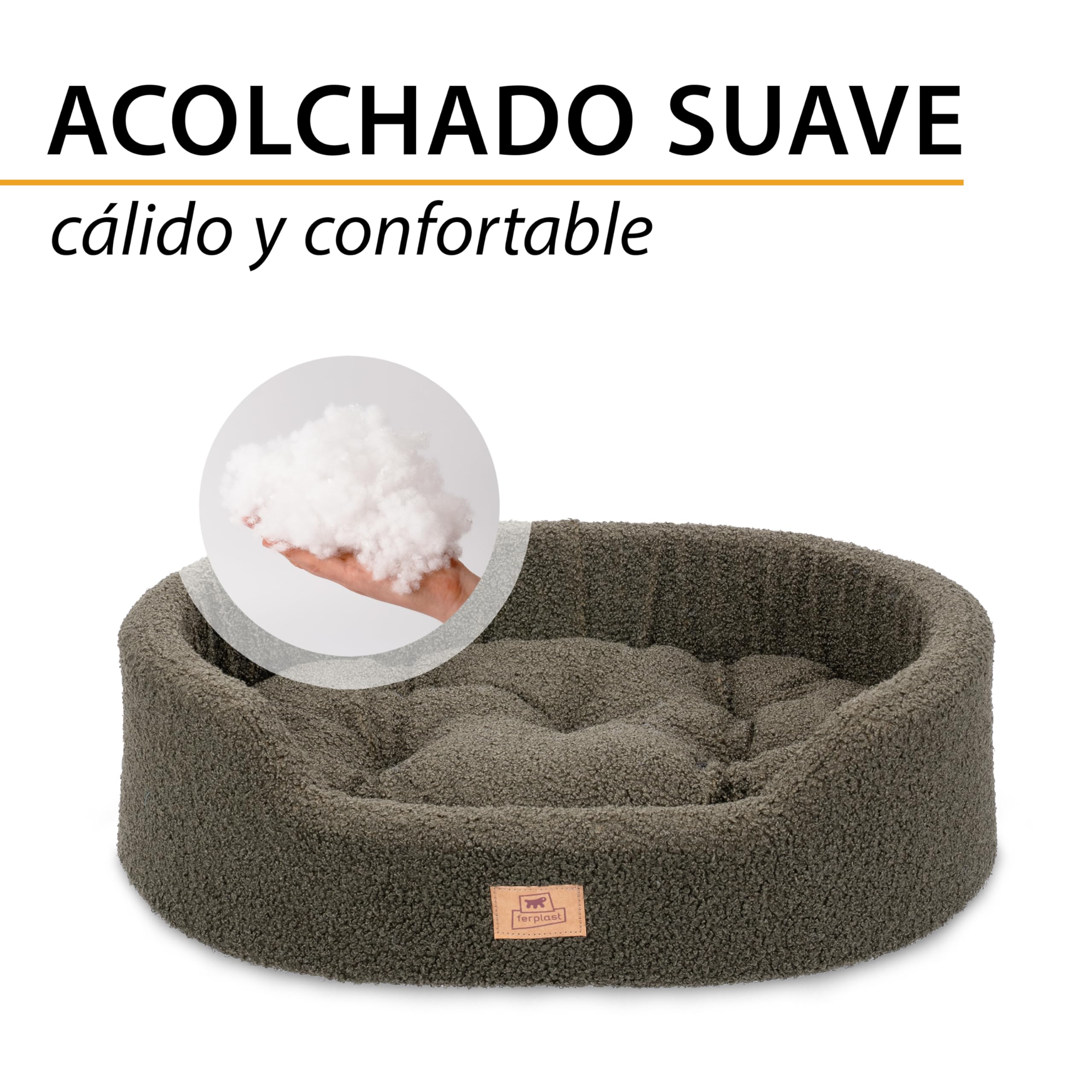 Ferplast Cojín Cama para Perros medianos, Cama para Gatos, Tejido sintético bouclé Lavable, Acolchado Suave, 80 x 55 x 18 cm. Verde