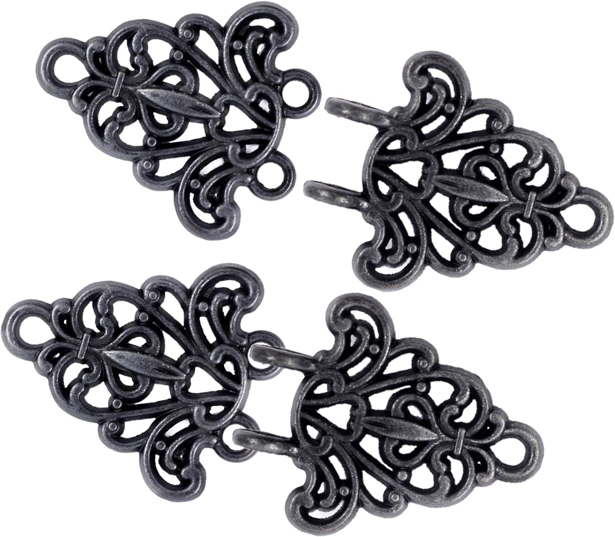BEZELRYBezelry 4 Pairs Filigree Trivet Cape or Cloak Clasp Fasteners. 64mm x 29mm Fastened. Sew On Hooks and Eyes Cardigan Clip (Vintage Black)