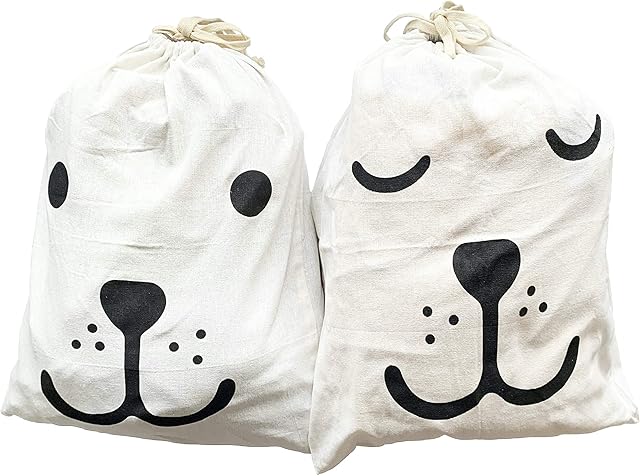 Pack of 2 Large Laundry Bags with String Ziplock (60 x 45cm) - Dual Washable Heavy Duty Drawstring Cotton Bags in Natural Colour - Foldable Potato Sack Storage Bags for Toys Clothes Travel Wash