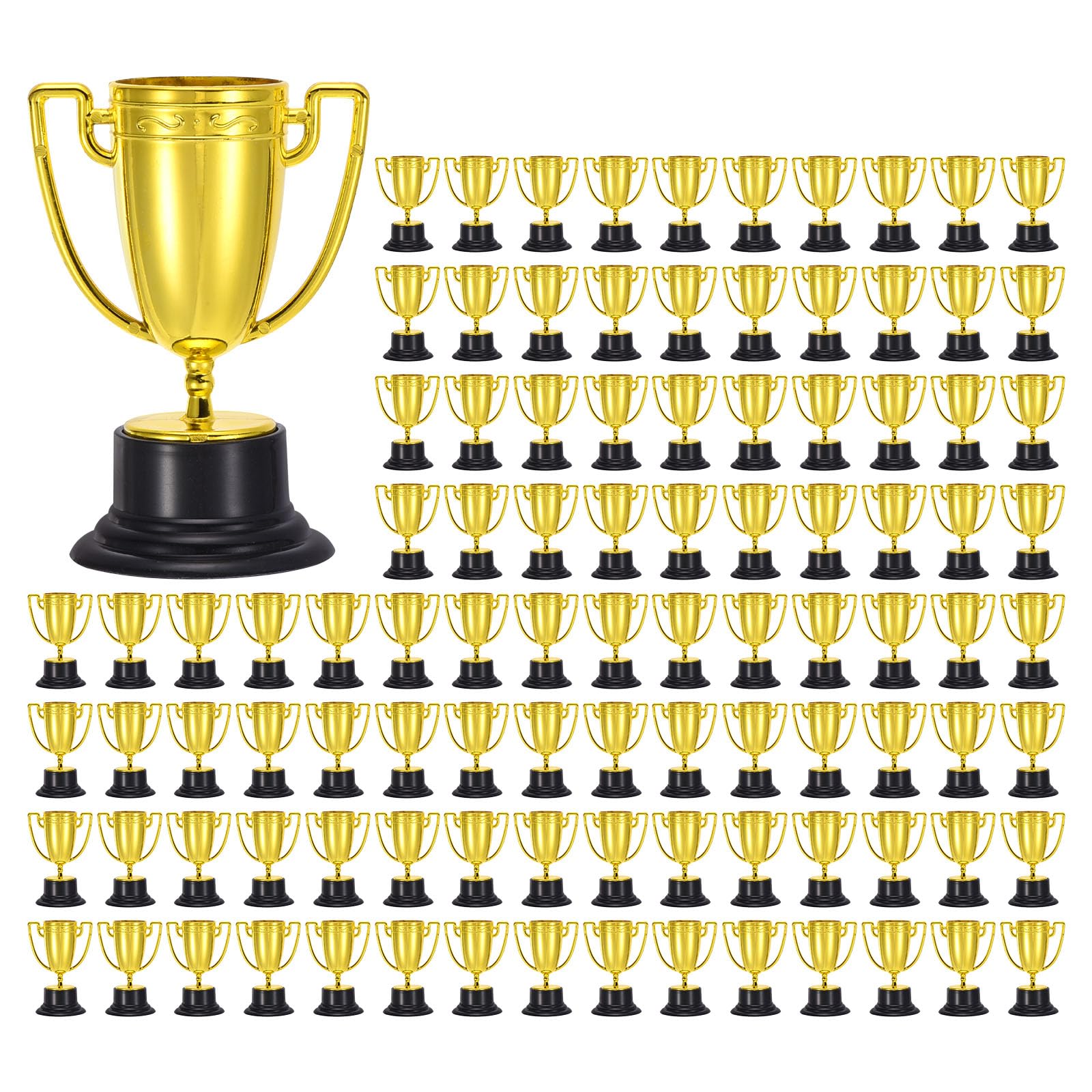 PATIKIL Paquete de 100 Mini Trofeos de Plástico Dorados de 3.3 Pulgadas Copa de Trofeo Pequeña Premio Al Primer Lugar Trofeos para Deportes Torneos de Fútbol Competencia Fiesta