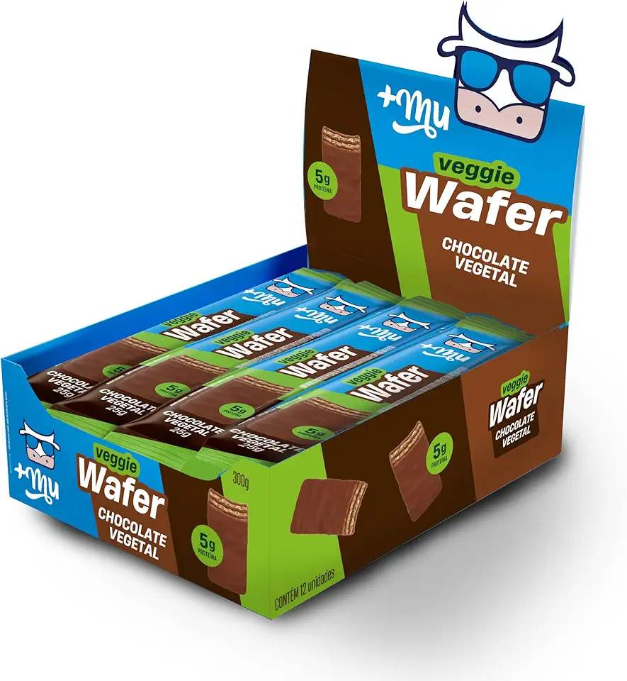 +Mu Chocowafer Proteico Vegetal Sabor Chocolate - Display 12 unidades 300g