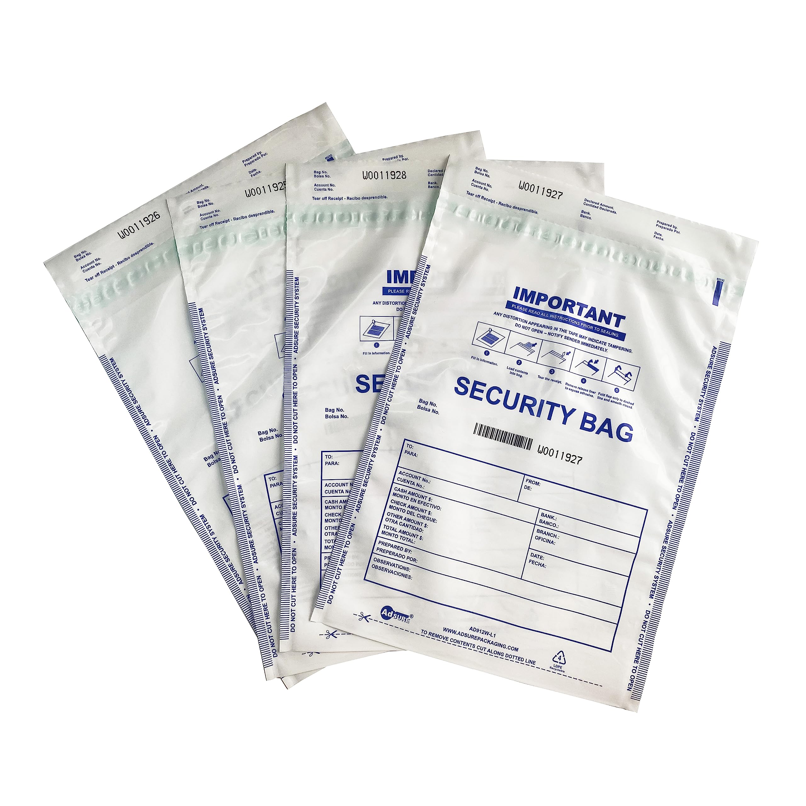 Bolsas de plástico para depósito bancario de 9 x 12 pulgadas | Depósitos bancarios seguros, manejo de efectivo o transporte seguro de divisas | Códigos de barras secuenciales | A prueba de