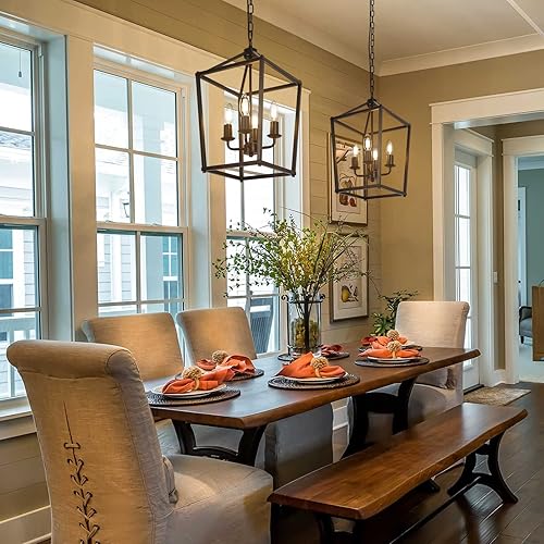 Miniatura 10 de Iluminación colgante negra de granja, 4 lámparas de jaula negra clara, lámpara de granja colgante de metal para isla de cocina, comedor, entrada,