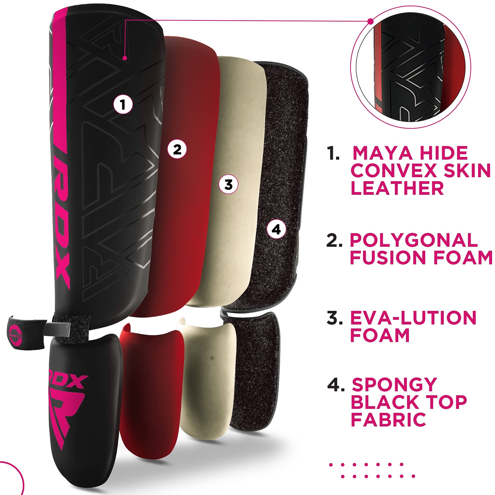 RDX Protège Tibia Boxe Thai Kick Boxing Arts Martiaux MMA D'entraînement, Maya Hide Cuir Kara Protege Tibia Muay Thai Krav Maga Sparring BJJ Karaté et Combat Libre Training Pied Protection