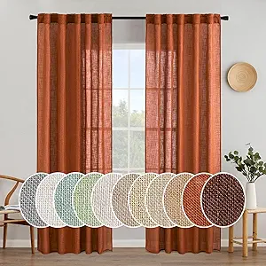 MIULEE Rust Curtains 84 Inch Length 2 Panels for Bedroom Living Room, Terracotta Burnt Orange Soft Thick Linen Textured Window Drapes Semi Sheer Light Filtering Back Tab Burlap Look Fall Boho Decor