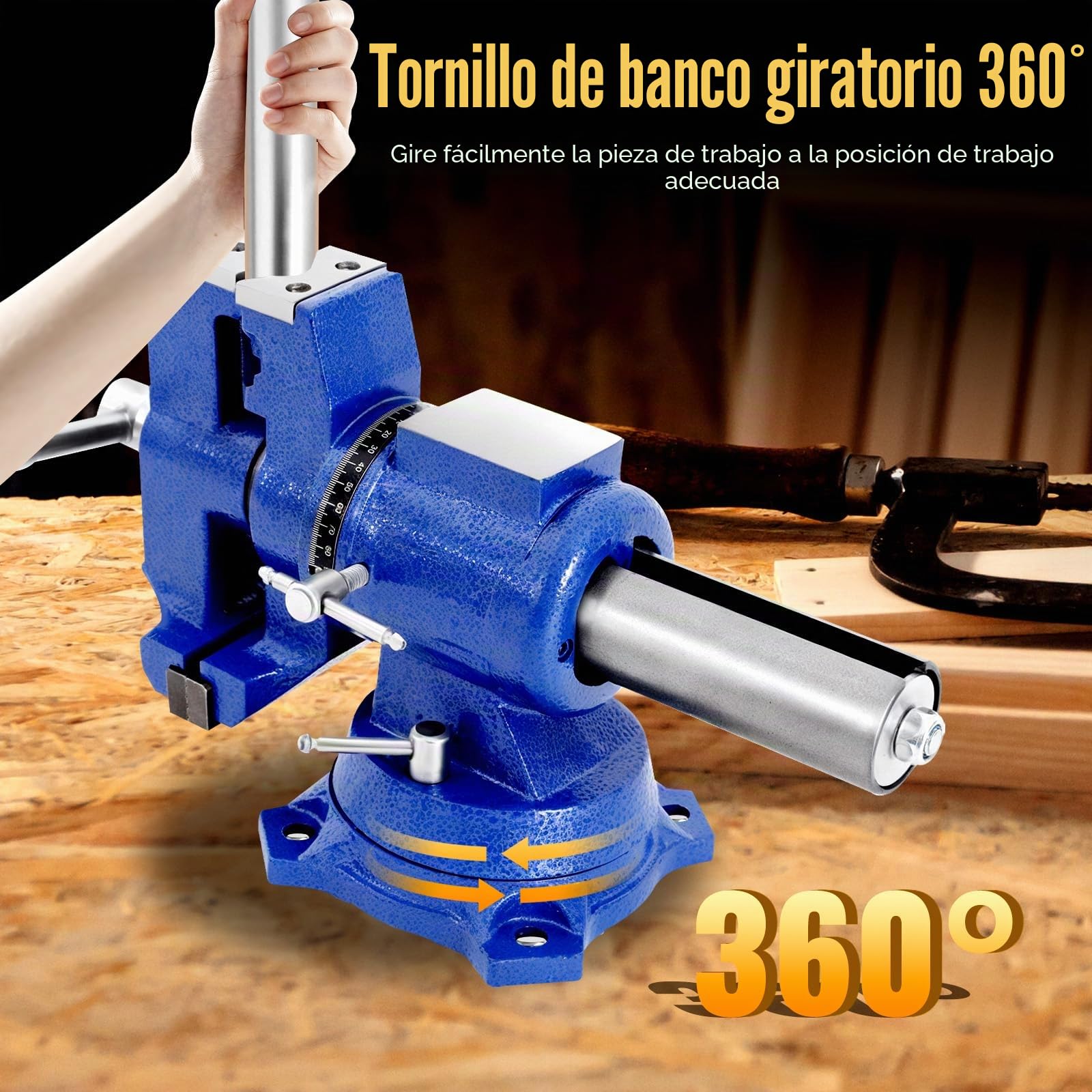 Tornillo de banco de alto rendimiento, abrazadera de banco de trabajo profesional, giro, multiusos, para mecánicos e ingenieros, ancho de apertura superior de 100 mm