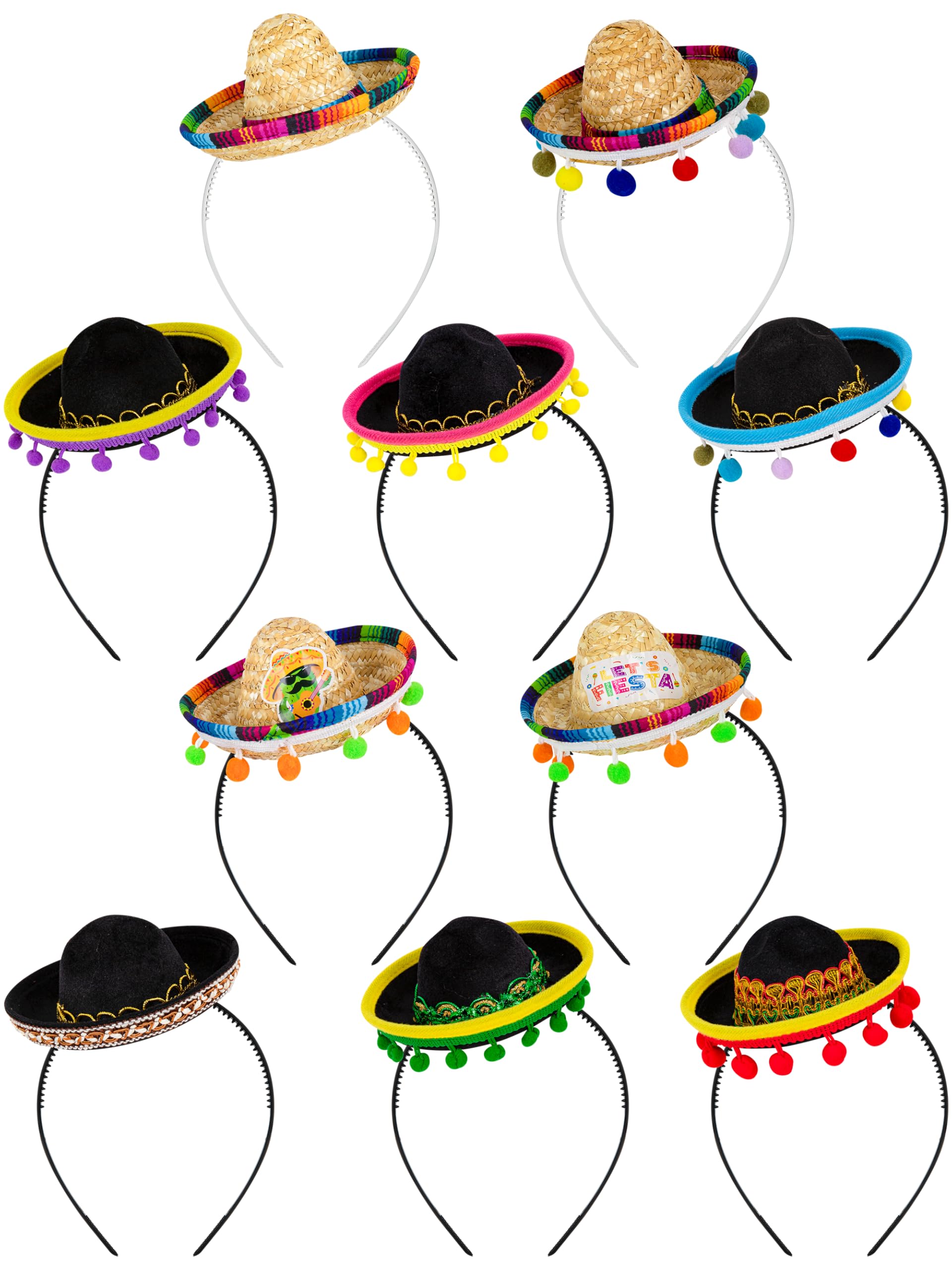 Sombrero Party Hats, Classic Cinco De Mayo Sombrero Headbands, Mini Mexican Party Hats with Headbands Fiesta Party Favors