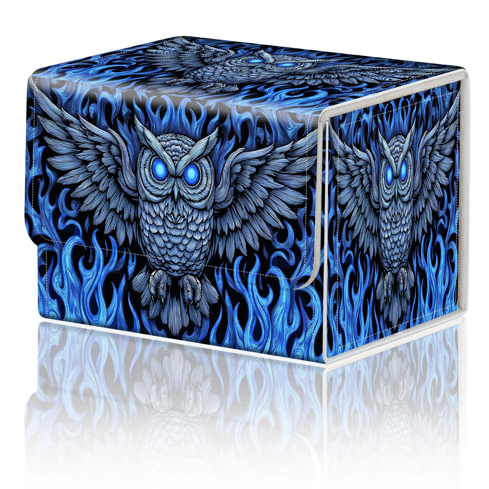 Card Game Storage Box for TCG Deck Box MTG Card Box Organizer Trading Card Case Commander Deck Box TCG Card Storage Box Magnetic Closure Creative Pattern Up to 200 Cards, Owl White And Blue Flame โ image 1