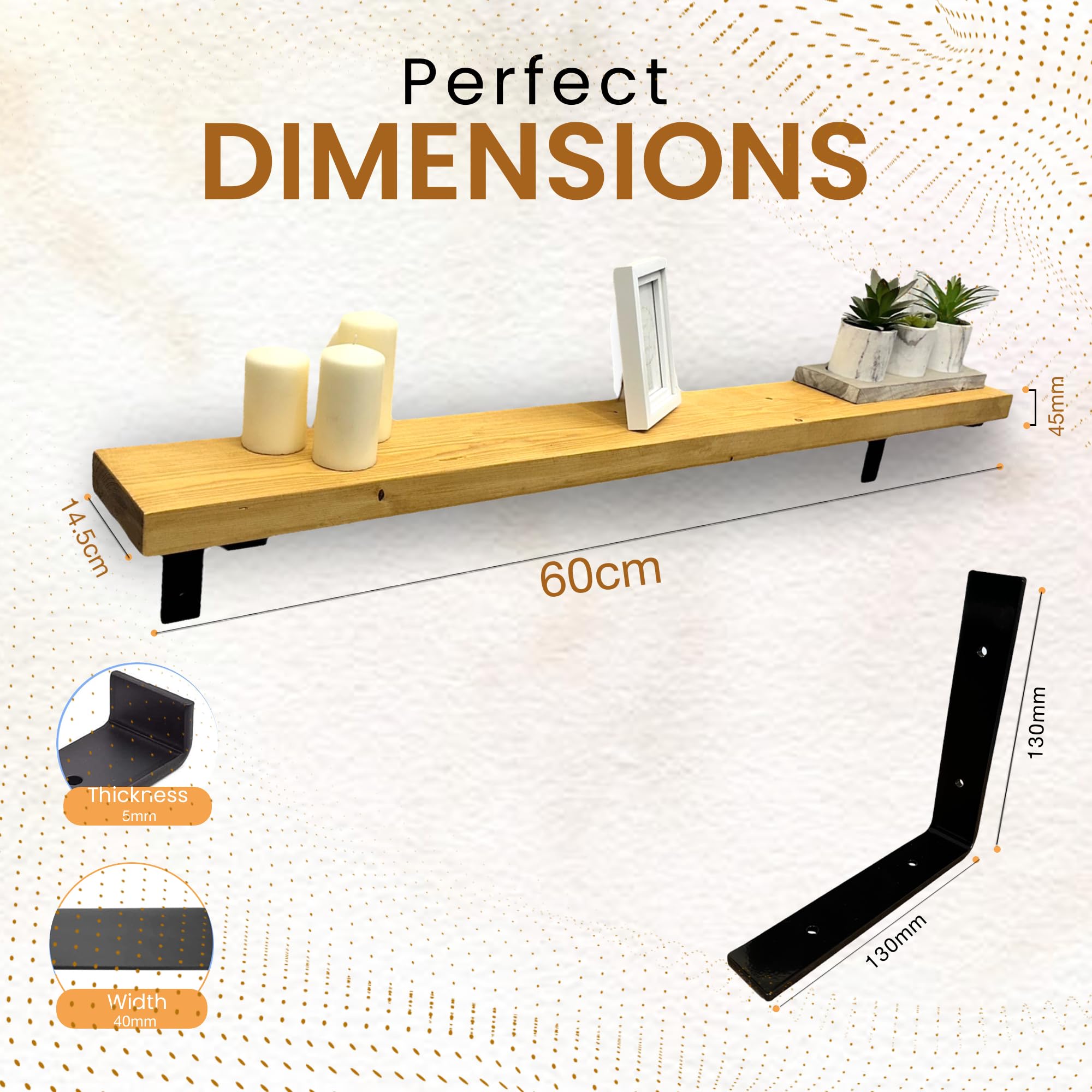 MKGT Radiator Shelf Solid Wood with Brackets, Rustic Pine, 60 cm - Image 2