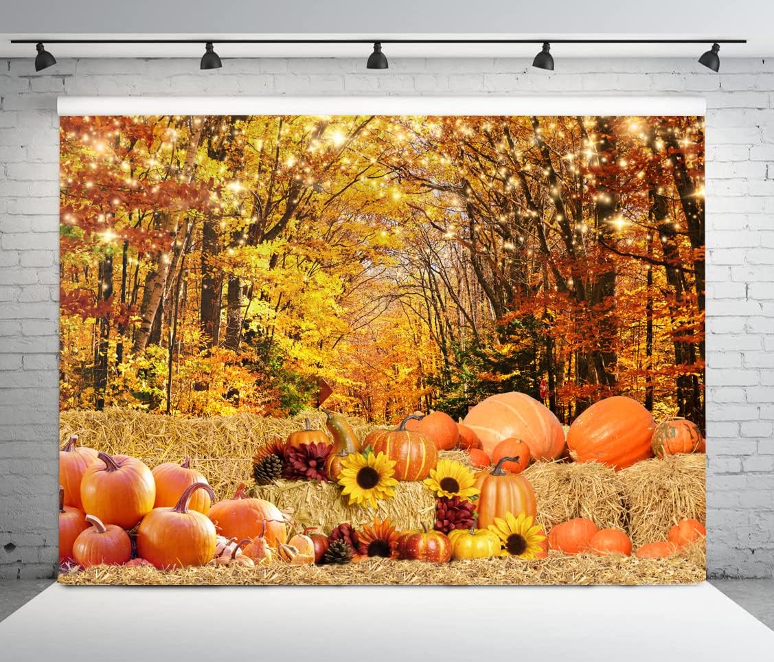 10X8FT Autumn Thanksgiving Photography Backdrop Fall Backdrops for Photography Fall Maple Leaves Pumpkin Background Thanksgiving Party Supplies Farm Harvest Event Banner DH-211