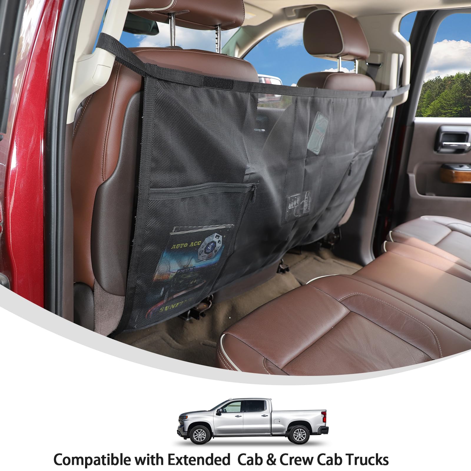 Linskip Barrière de séparation pour chien pour camionnette – Filet de séparation pour animaux de compagnie compatible avec F150 RAM Silverado GMC Sierra Tuntra Colorado – Grille de séparation de siège