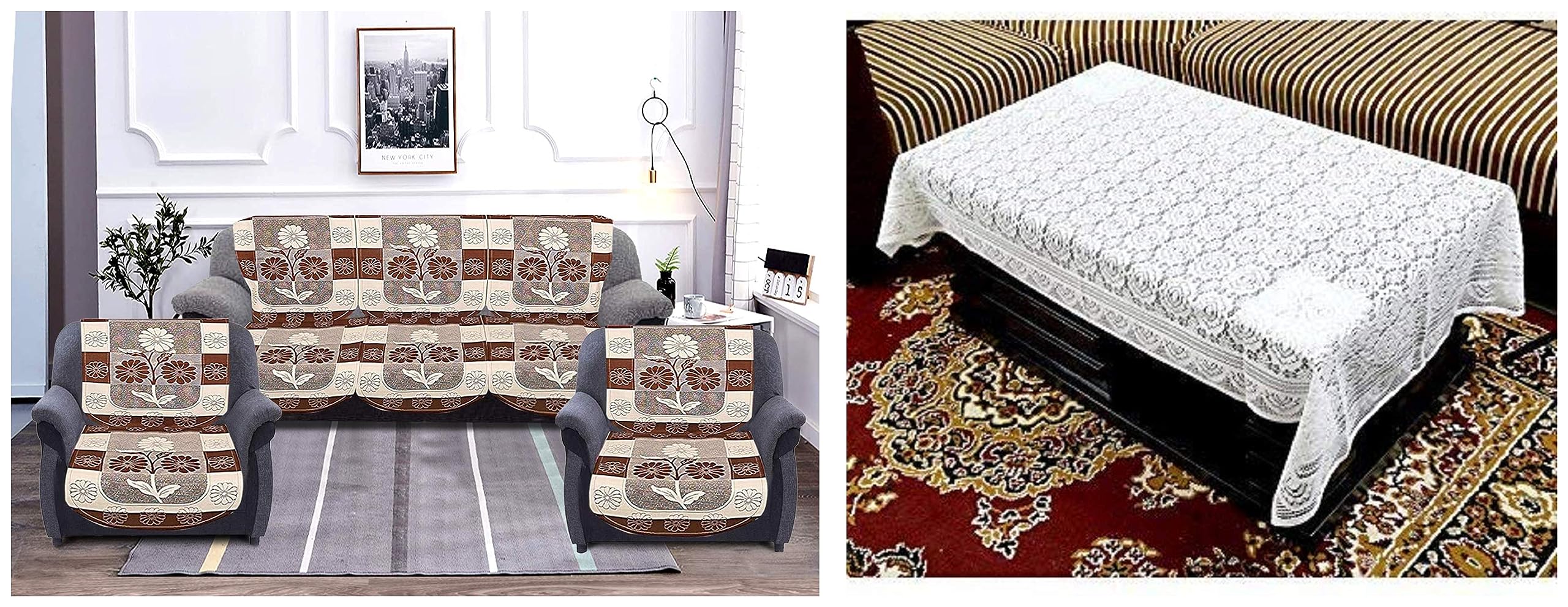 Kuber Industries Floral Print Cotton 5 Seater Slip Cover/Sofa Cover|Sofa Cover 3 Seater and 2 Seater|Pack of 6 (Brown) Center Table Cover|Table Cloth for 4 Seater|White (B0CCV25Z2M) Amazon Price History, Amazon Price Tracker
