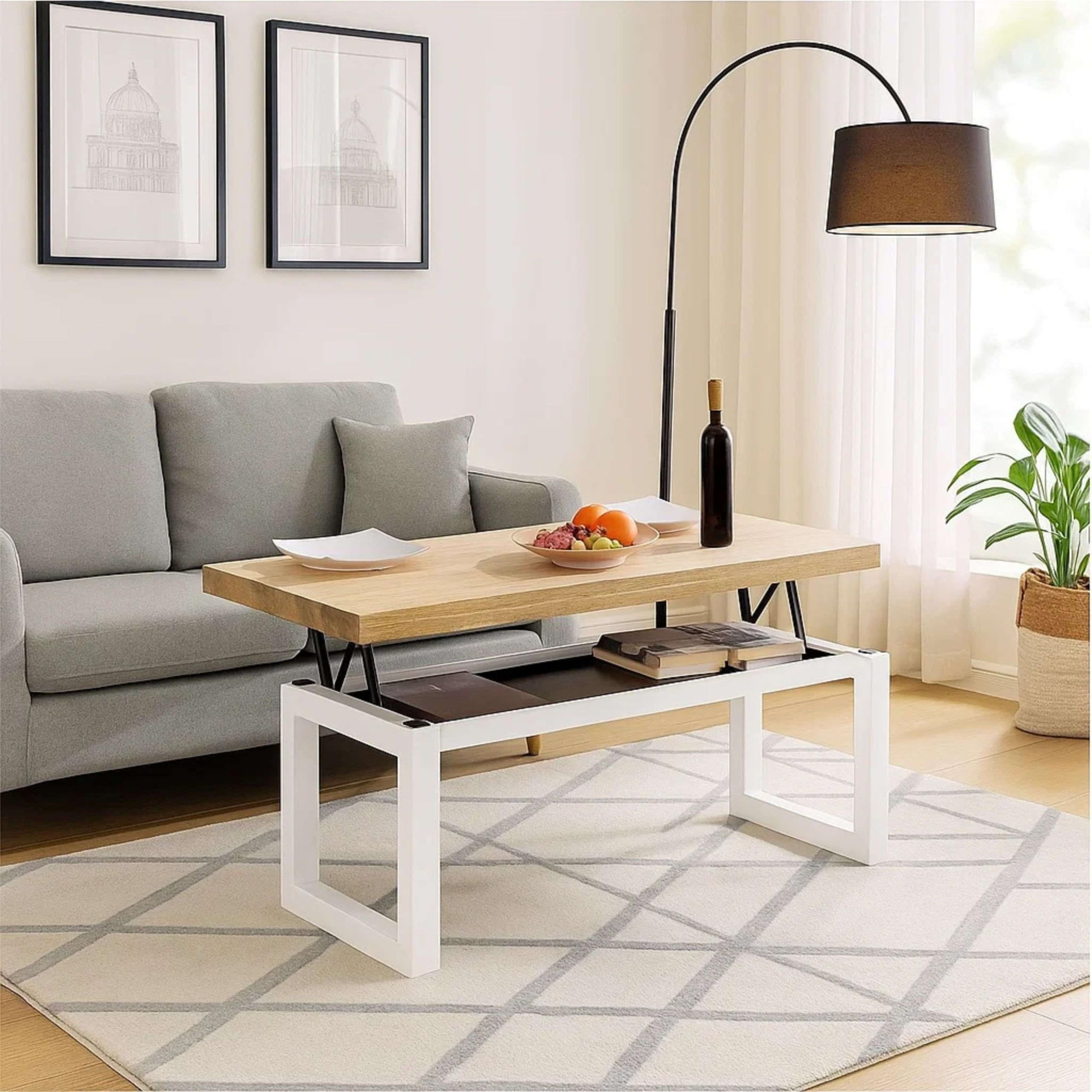Miroytengo Mesa Centro Elevable Street Nórdico Roble Nordish Y Blanco 120x48x60cm Comedor