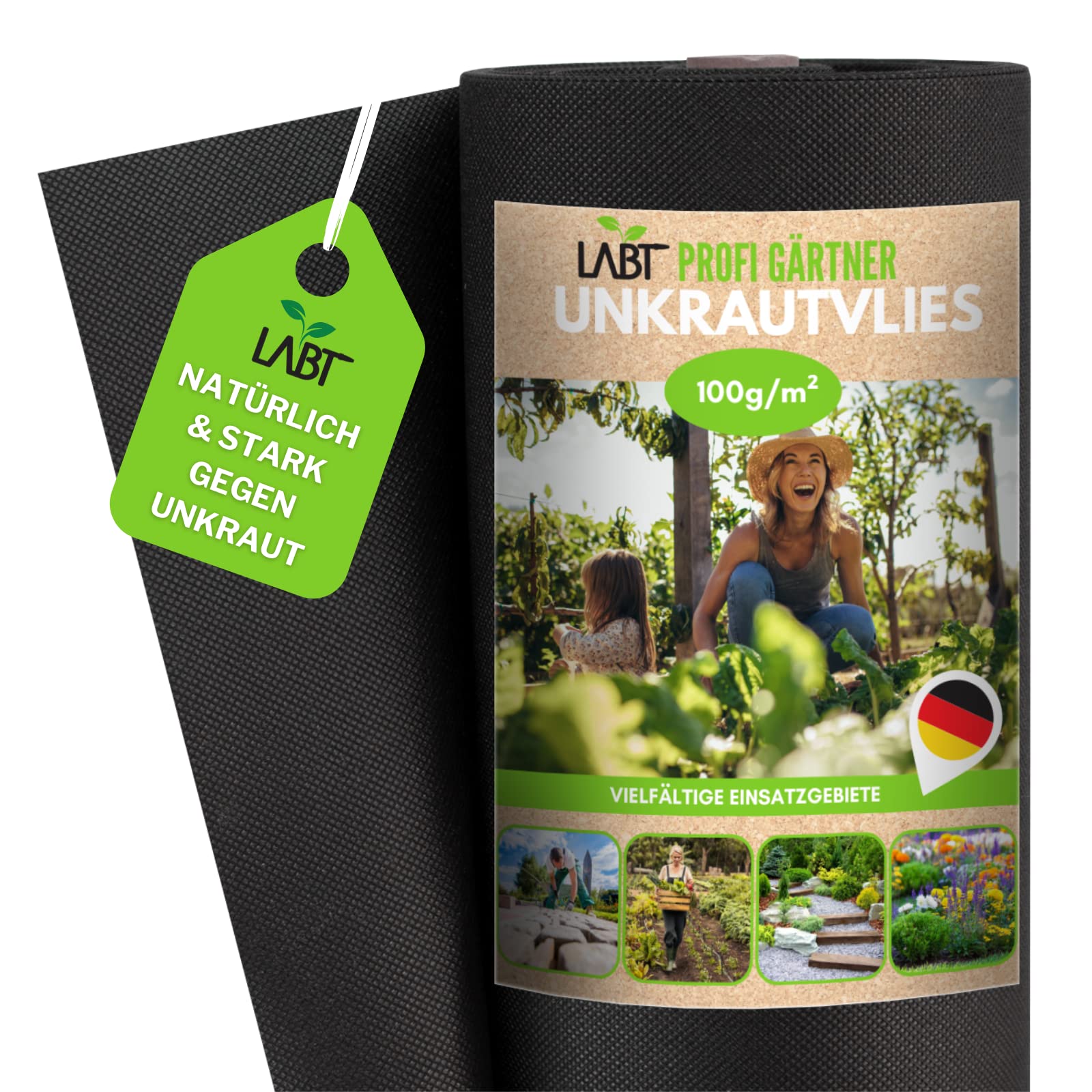 64m² Profi Unkrautvlies I Wasserdurchlässiges Gartenvlies Gegen Unkraut 100g/m² I Reißfeste, Umweltfreundliche Unkrautfolie mit Hoher UV - Beständigkeit für Garten und Beet [40 x 1,6m I Rolle]