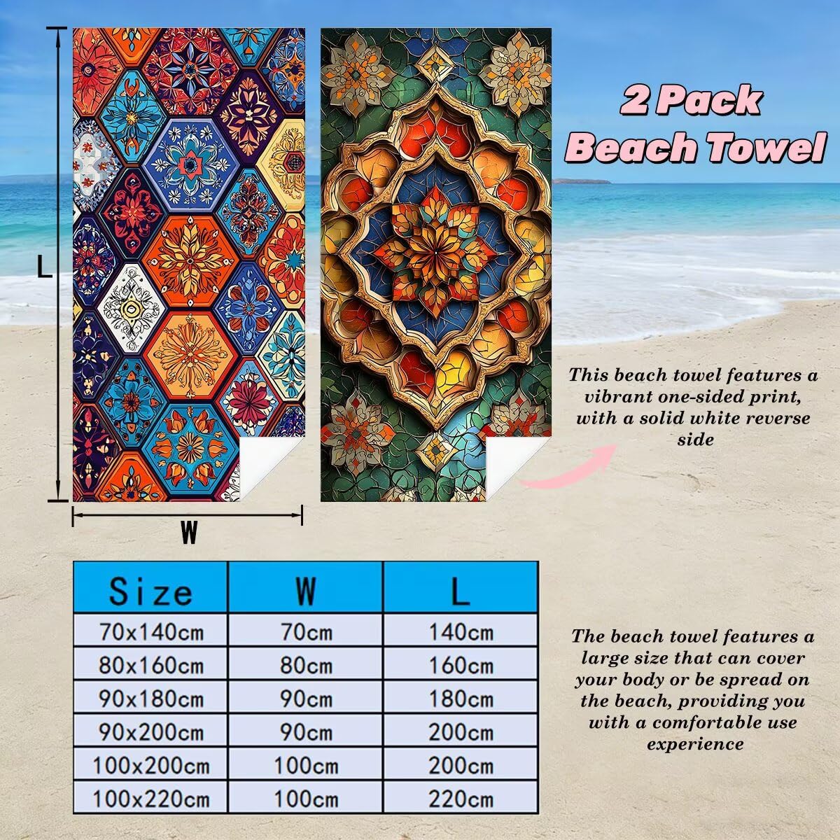 Ręcznik plażowy z mikrofibry, duży ręcznik plażowy 90 x 180 cm 2 sztuki, ręcznik gimnastyczny mężczyźni kobiety odporne na piasek ręczniki plażowe szybkoschnące ręczniki z mikrofibry akcesoria plażowe