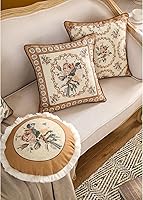 Vista 4 de patdrea Fundas de almohada de diseño floral vintage para sofá, fundas de almohada de lino marrón amarillo con patrón de pájaro y rosa, cojín
