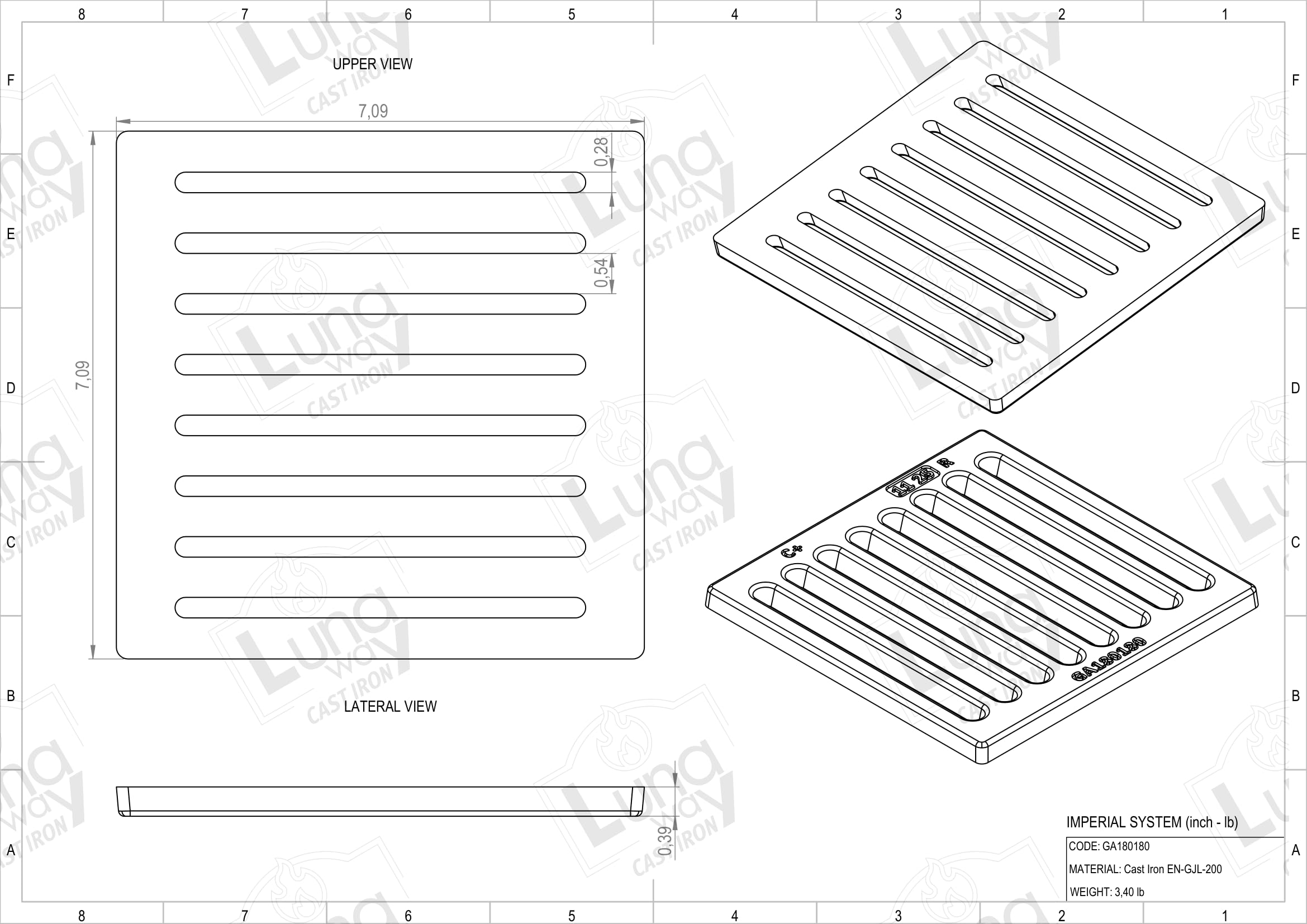 18 x 18 x 1 cm – Rejilla de hierro fundido para recoger cenizas | apta para chimeneas y estufas | Resistente | Diseño moderno | 100% hierro fundido calidad LUNAWAY