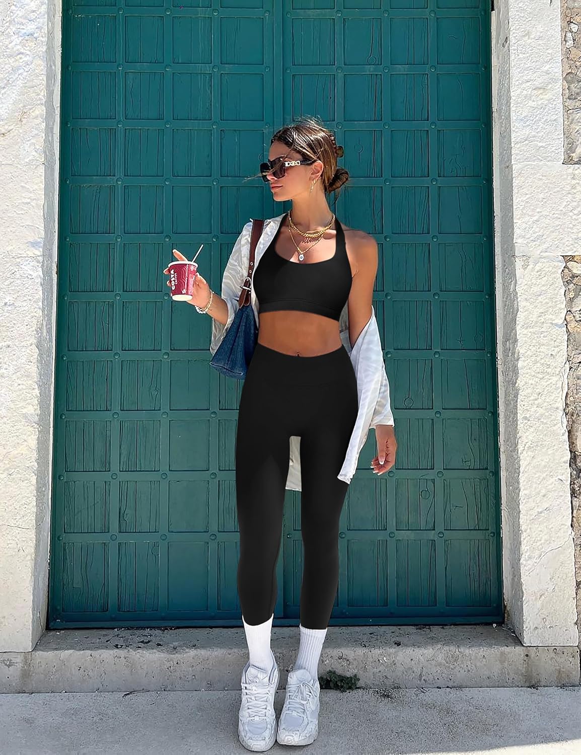 TDIFFUN Women Workout Sets 2 Piece Seamless Scrunch Butt Leggings Padded Halter Sports Bra Matching Set Gym Yoga Outfits - Image 4