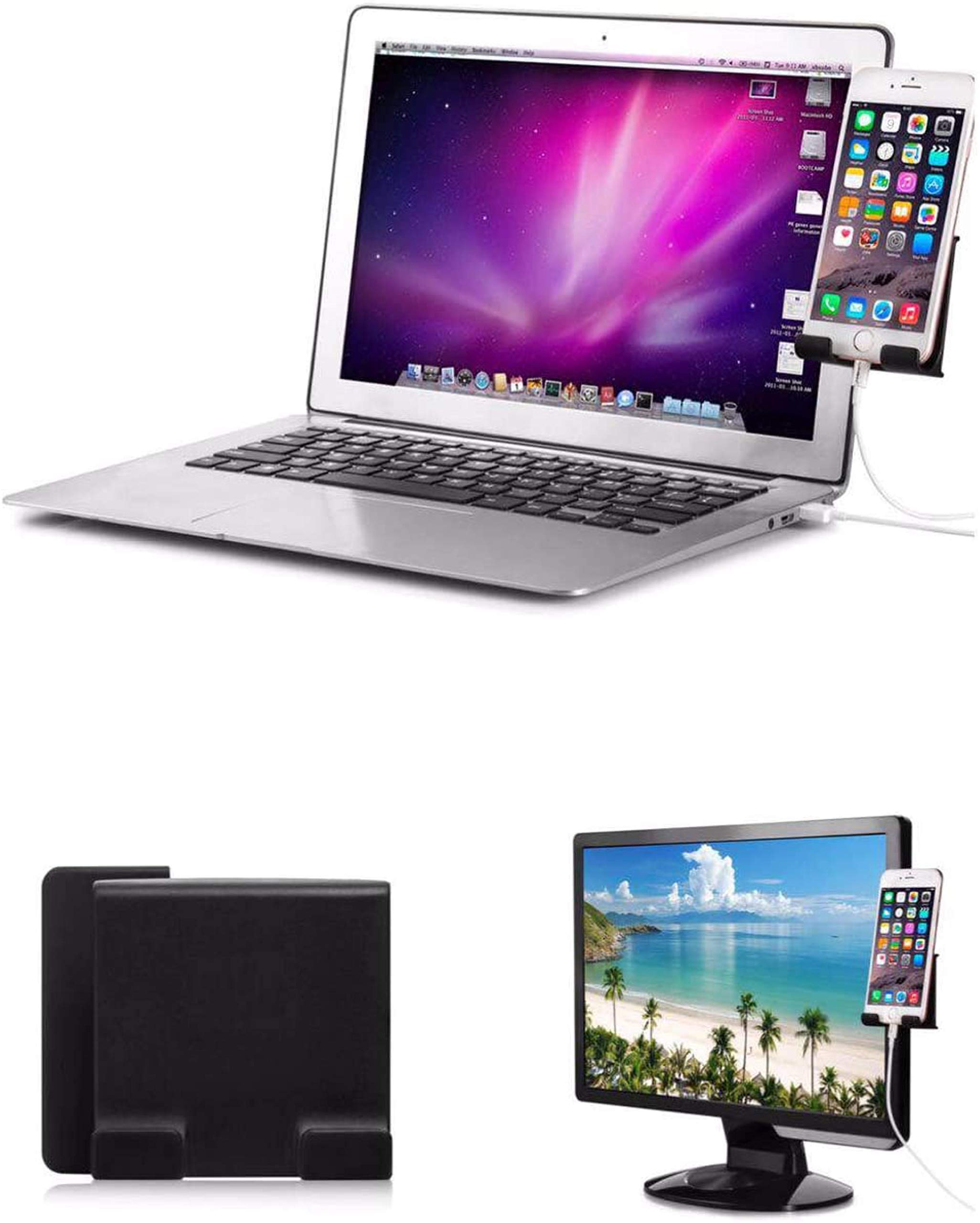 URBAN KINGS Cellphone Mount Color:Black,Fixed Clip on Flat and Slim Monitor or Laptop Monitor Within 25mm Thickness,safty Cellphone Holder/Stand for Smartphone,Enjoying Dual Screen at The Same time