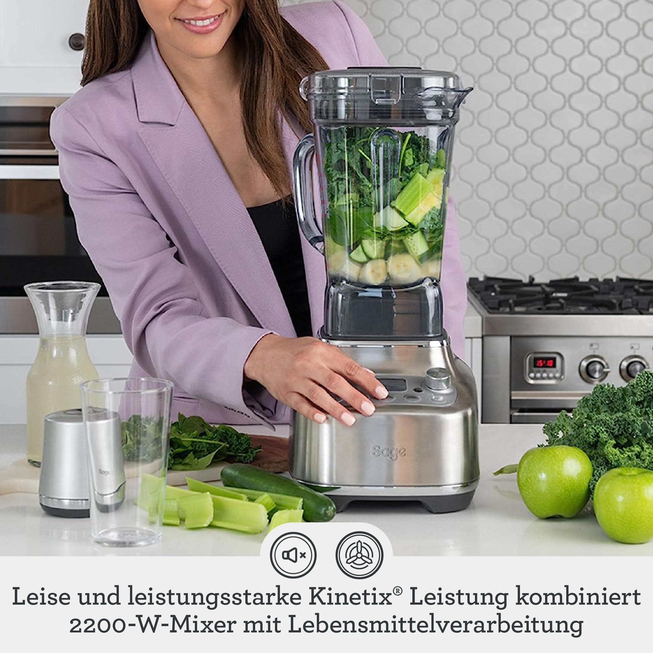 Sage The Super Q, Standmixer, Gebürsteter Edelstahl | Standmixer, Ultrastark, Schnell, Leise, 5 One-Touch-Programme, 12 Geschwindigkeiten, 1520 W, 2 L Behälter, Smoothies, Suppen