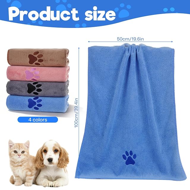 Foto 2 de 7 de YTSMFL Toalla para perros, 4 unidades, extra absorbente, 100 x 50 cm, secado rápido