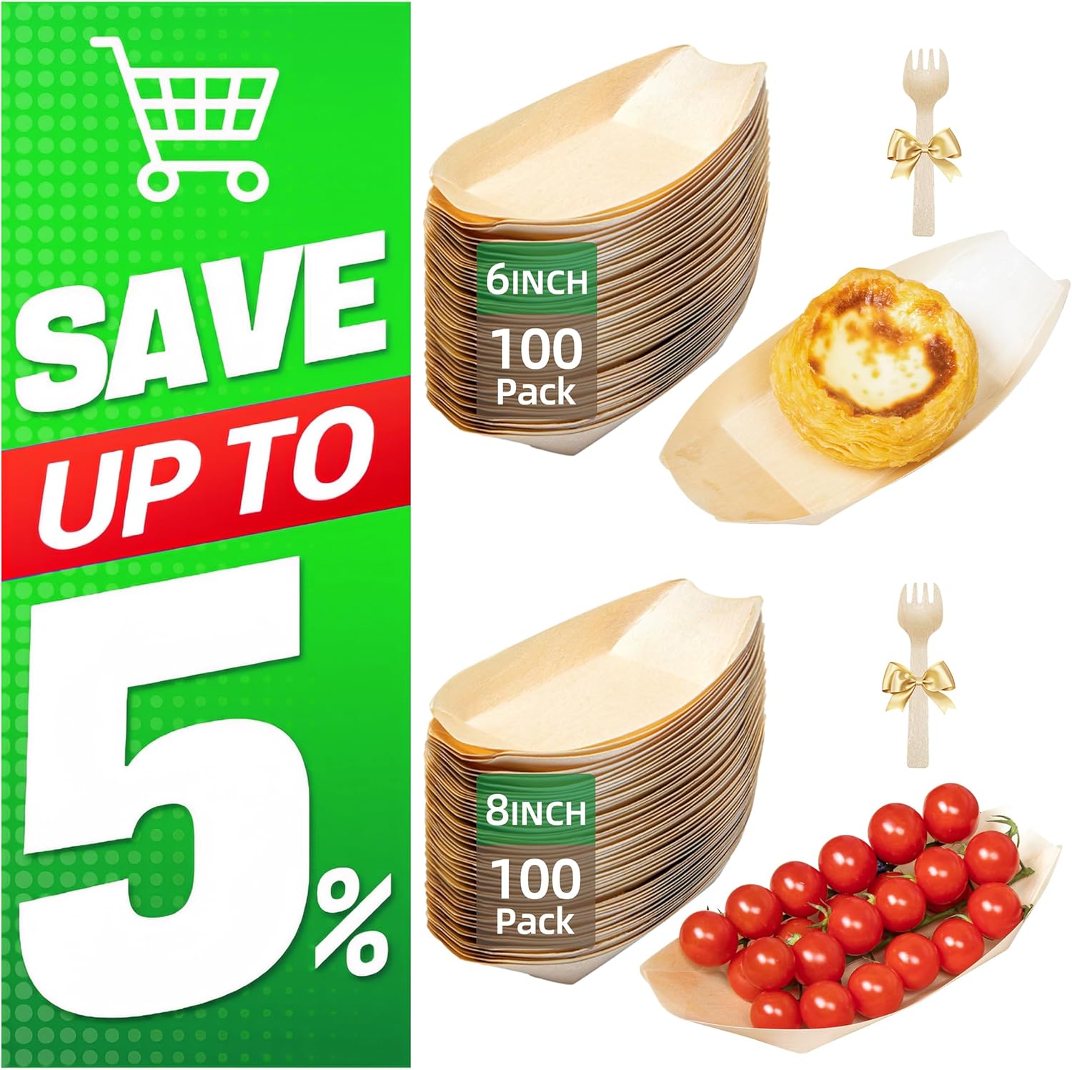 6IN 100-Pack Boat Plates Food Trays Disposable & 8IN 100-Pack Boat Plates Food Trays Disposable