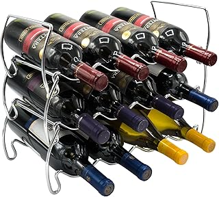 Sorbus 3-Tier Stackable Wine Rack - Classic Style Wine Racks for Bottles - Perfect for Bar, Wine Cellar, Basement, Cabinet, Pantry, etc - Hold 12 Bottles, Metal (Silver)