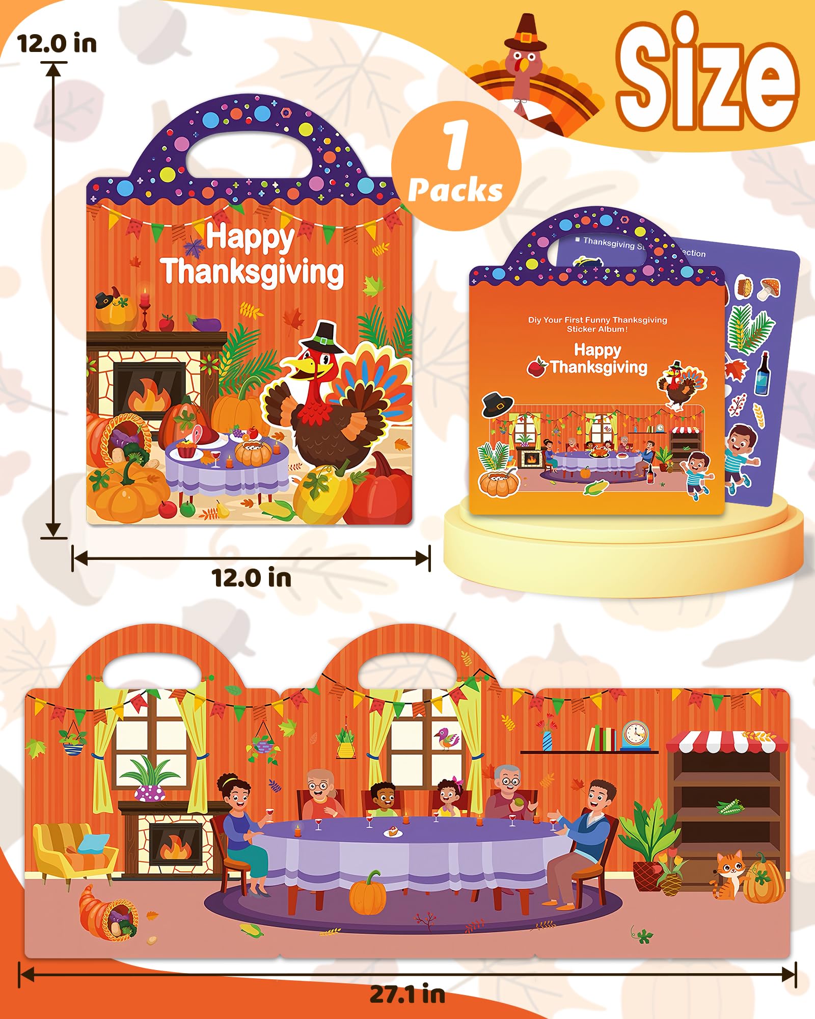 Reusable Thanksgiving Sticker Book For Toddlers - Waterproof PVC Stickers, Portable Activity Book Ages 1-3 - View #11