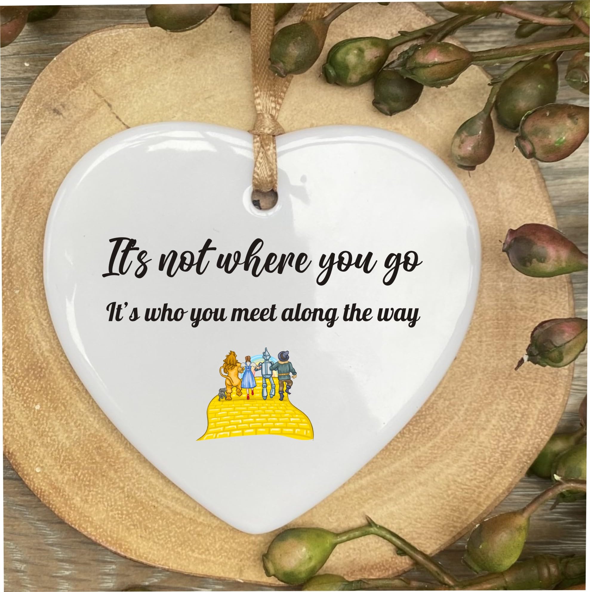Where You Go Wizard Oz Quote Ceramic Heart With Gold Ribbon Plaque Gift Sign cr74