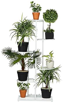 Amazon Brand - Solimo 7 Tier Metal Potted Flower Pot Stand (White) |Multi-level Plant Stand For Garden Balcony Outdoor Indoor Living Room | Pot Stand (without pots) - image, photos