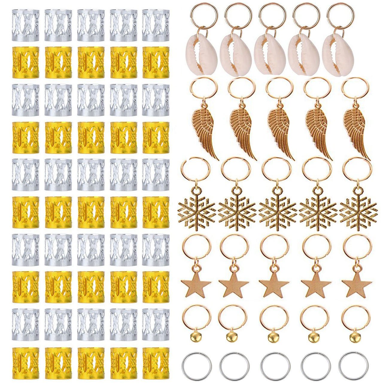 Hair Braid Cuffs, Nopson 80PCS Braid Accessories Cuffs 8 Style Dreadlocks Metal Beads Hair Decoration