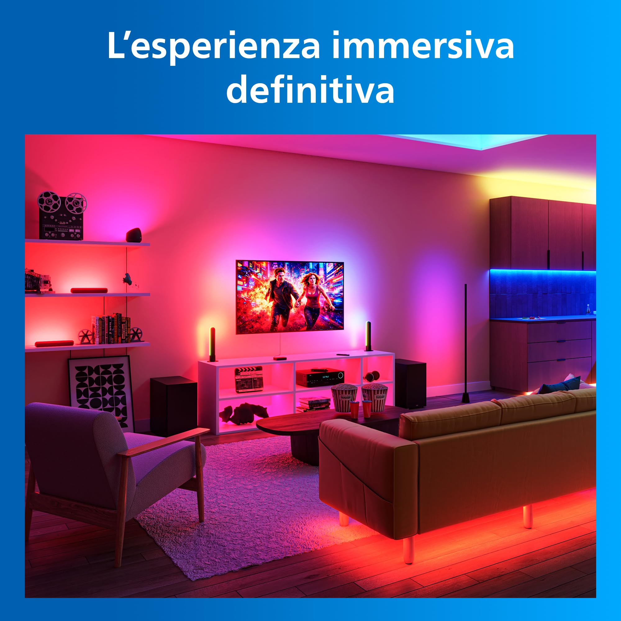 Philips Smart Lighting HDMI 2.1 Sync Box 8K led Retroil TV da 75-85”, Striscia LED RGBIC, Freq Agg Ultraveloce, Luce Personalizzabile, Facile da Installare, TV, Film, Giochi, Ingresso HDMI Richiesto