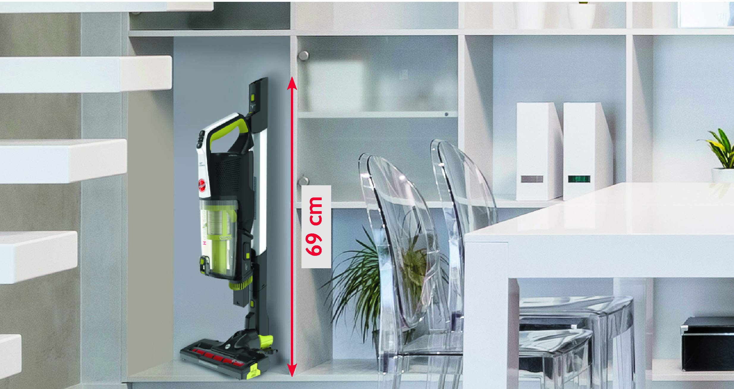 Hoover Akku-Staubsauger mit Tierhaar-Düse, austauschbare Walzen für Universalboden und Sensible Böden, bis zu 30 Min. Laufzeit, beutellos, freistehend, leicht & kompakt verstaubar [HF522NPW]