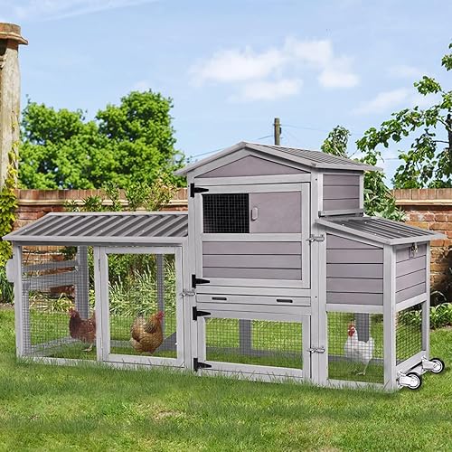 GUTINNEEN Chicken Coop 80in Mobile Chicken House with Run Portable Wooden Poultry Cage with Nesting Box Rabbit Hutch on Wheels,Movable