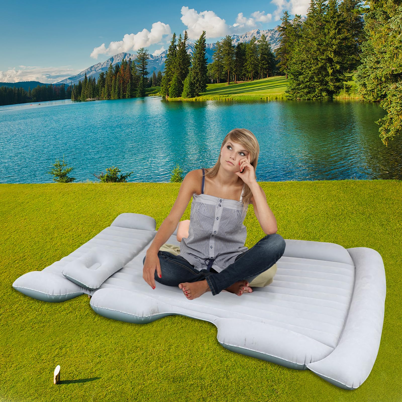 Colchón de aire para coche 184x122x15 cm con dos almohadas autoinflable 2-3 personas