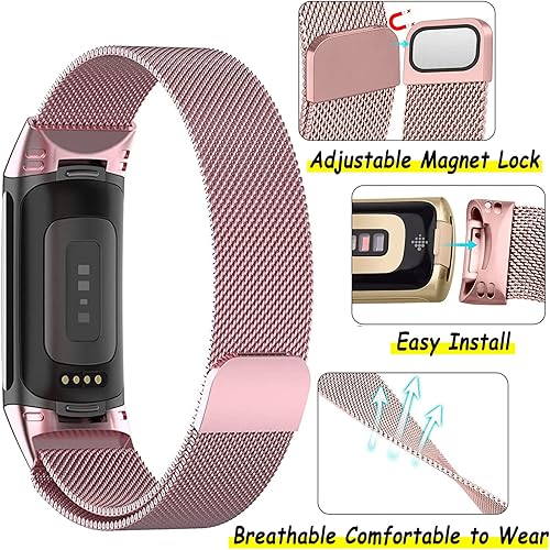 Miniatura 9 de Bandas de malla metálica para Fitbit Charge 5Charge 6 Band para mujeres y hombres, correas ajustables de acero inoxidable de repuesto para Charge 56