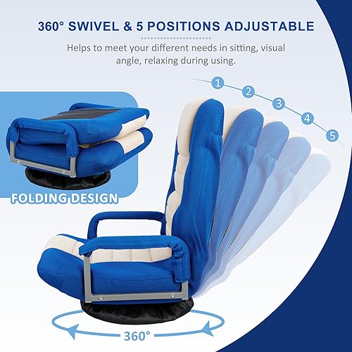 Miniatura 4 de SUPER DEAL Silla de juegos de suelo con brazos, silla giratoria de 360 grados con 5 posiciones ajustables para adultos y adolescentes para leer,