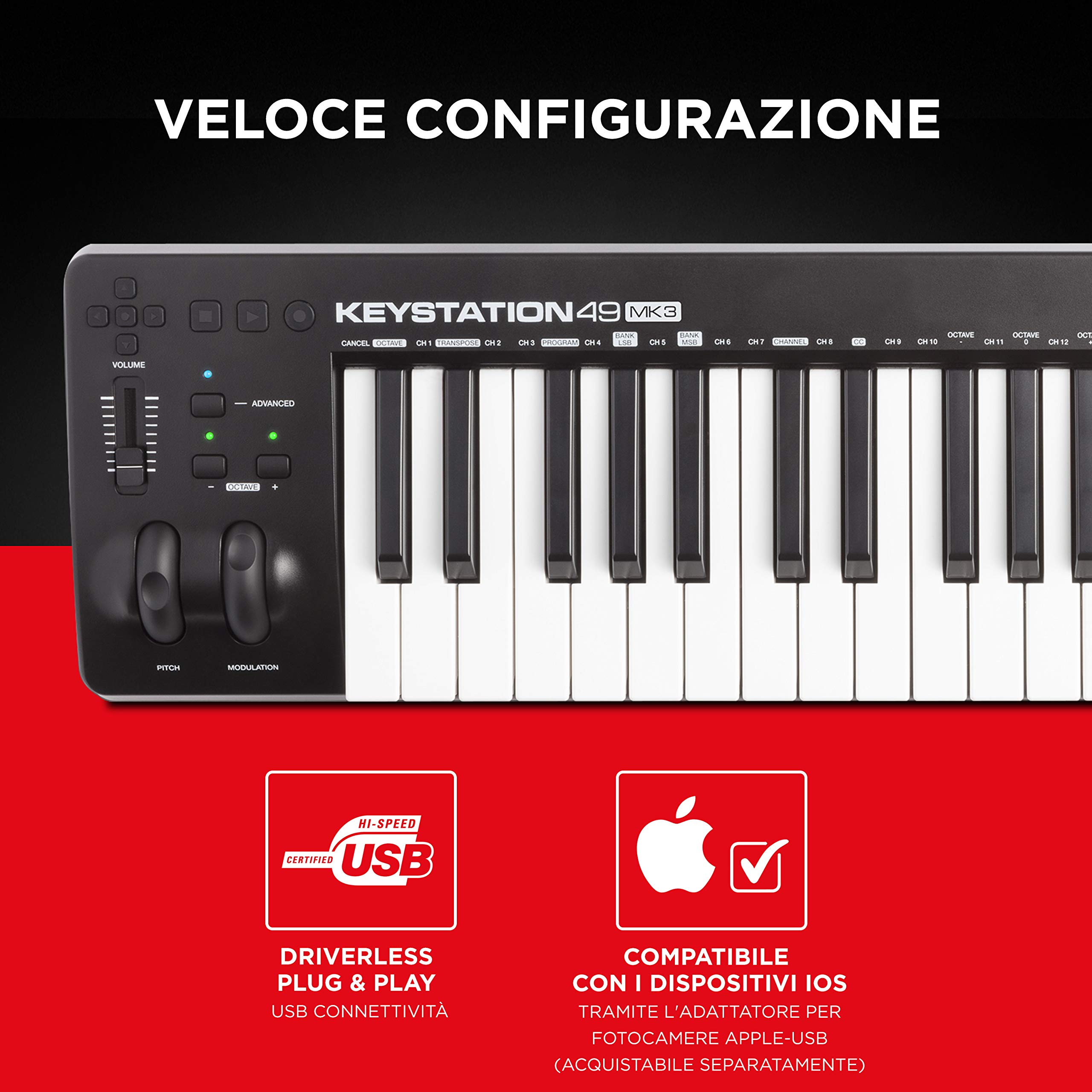 M-Audio Keystation 49 MK3 + AKAI Professional MPD218 – Tastiera MIDI USB a 49 tasti + Controller MIDI USB con 16x3 Pad MPC e Software