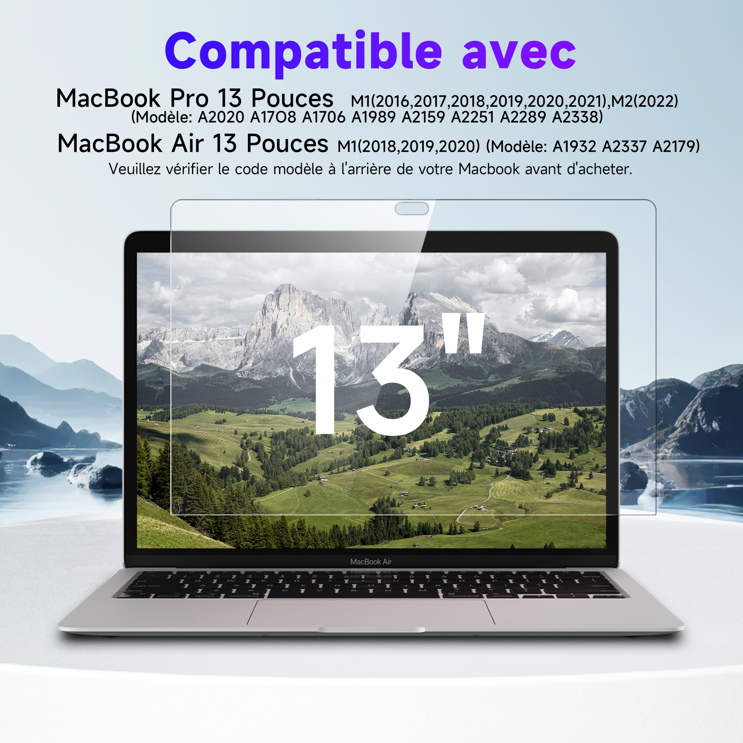 IPROKKO Lot de 2 Filtre d'écran Anti-Lumière Bleue pour MacBook Air 13 Pouces (2018-2021, M1) et MacBook Pro 13 Pouces (2016-2022, M1, M2), Film de Protection Anti-Reflets Mat pour Mac 13,3"