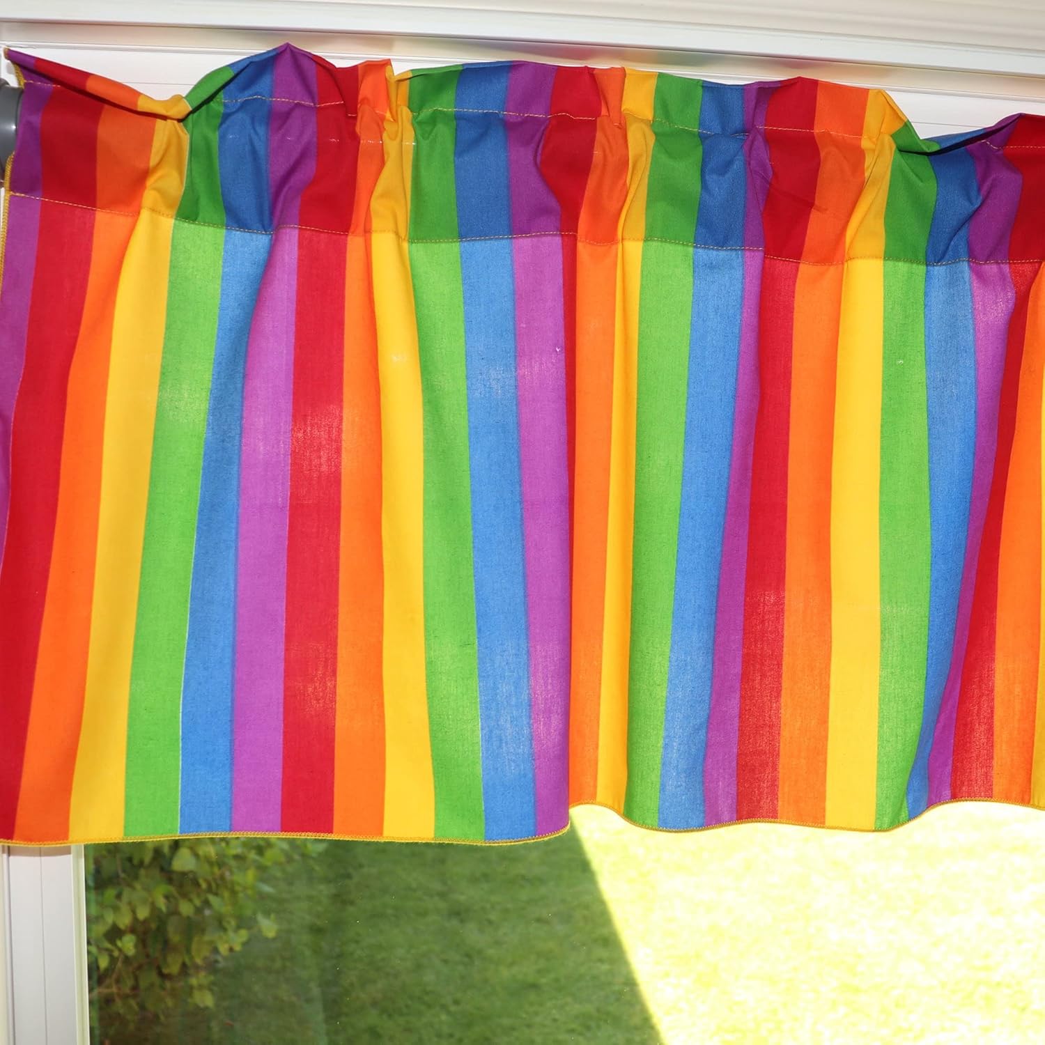 lovemyfabric Cotton Blend Striped Print Kitchen Curtain Valance Window Treatment (58"X28", Rainbow)