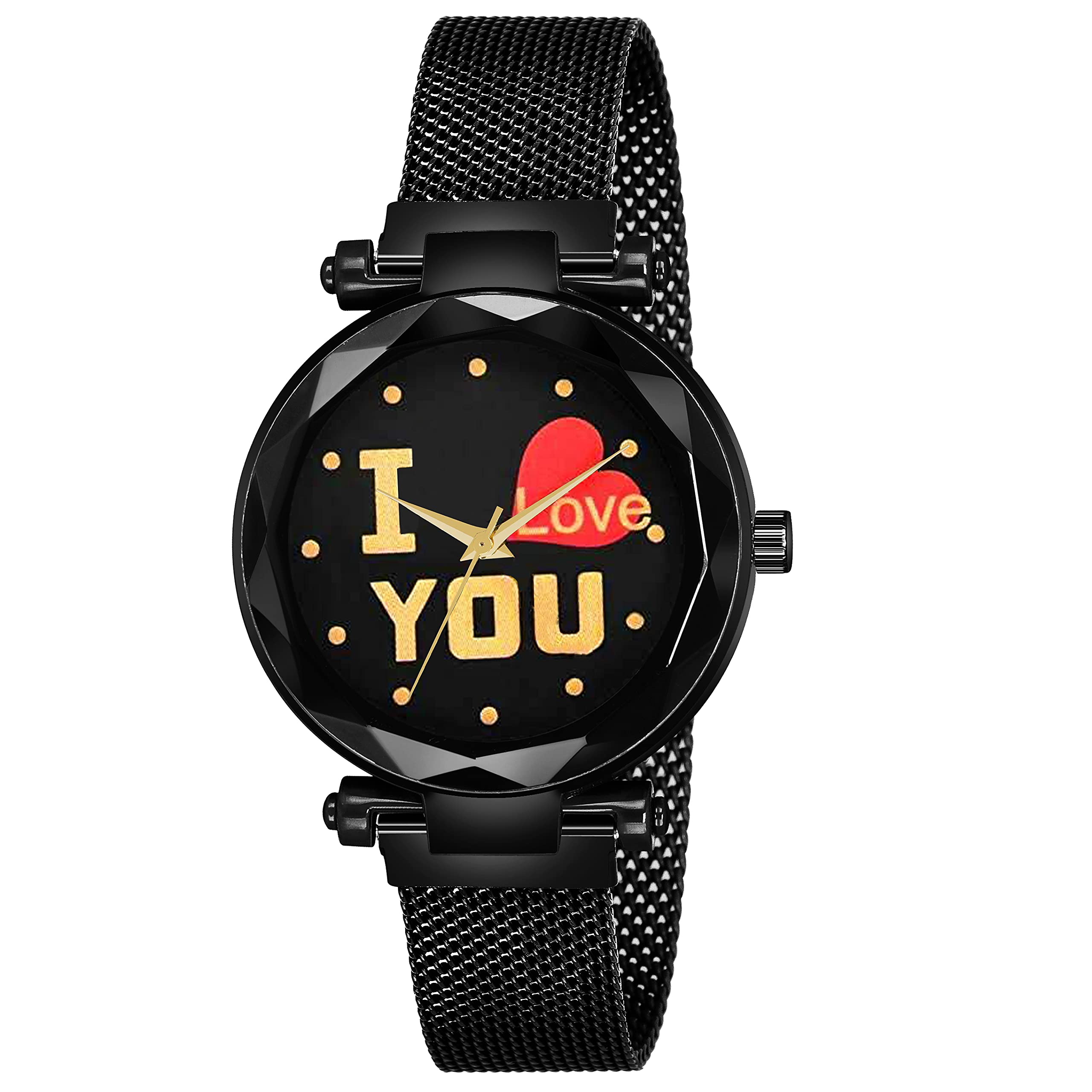 Niyati Nx Analogue I Love You Black Dial and Silver Magnet Belt Watch for Girl's and Women