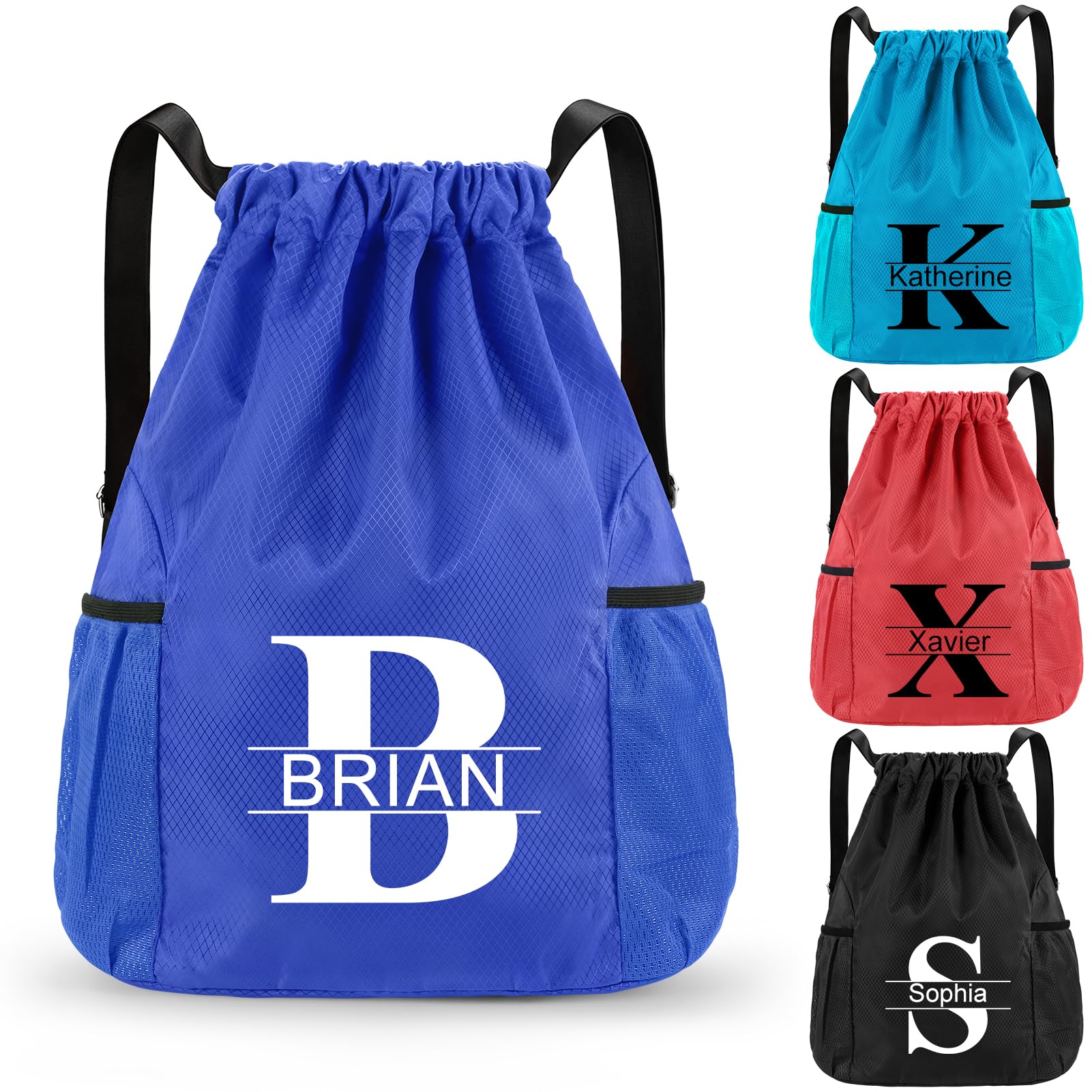Fyore Personalised Drawstring Bag with Monogrammed Initial and Name - Bulk Custom Oxford Fabric Drawstring Backpack for PE Kits Gym Sports School Swimming Drawstring Sack 30x12x41cm